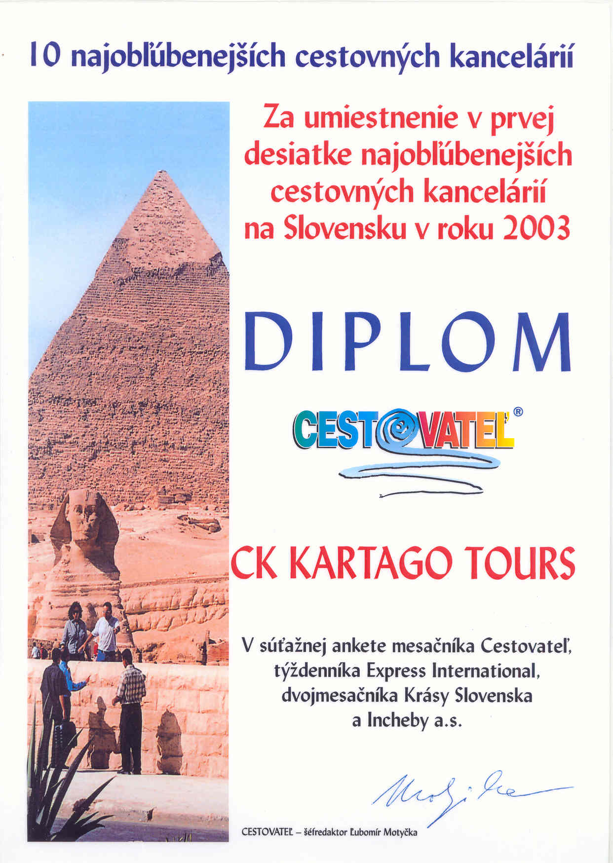 Ocenenie za rok 2003