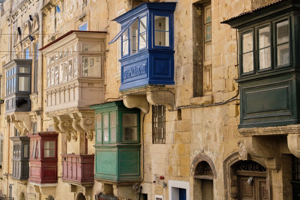 Tradičné drevené balkóny, Valletta, Malta